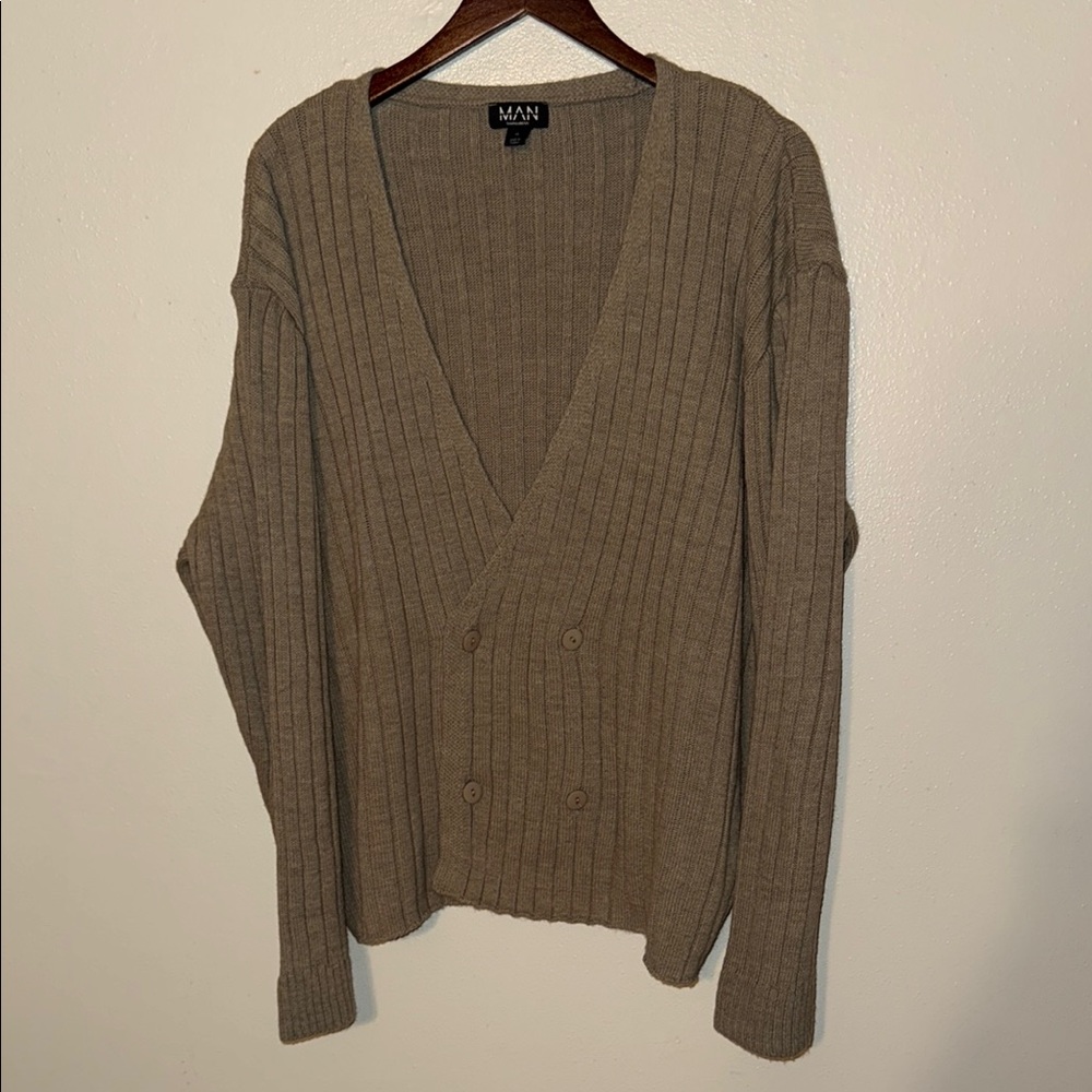Mens XL taupe ribbed cardigan